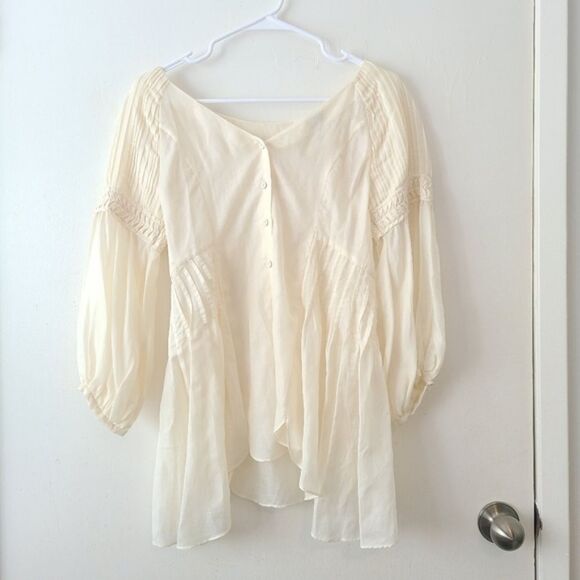 HOSS INTROPIA Women's Victorian Floral Applique Cotton Silk White Ivory Blouse w - Picture 3 of 10